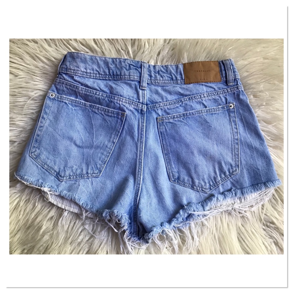 Zara Trafaluc Jean Shorts Light Blue Distressed Button Fly High Waisted Size 2 - Picture 7 of 10